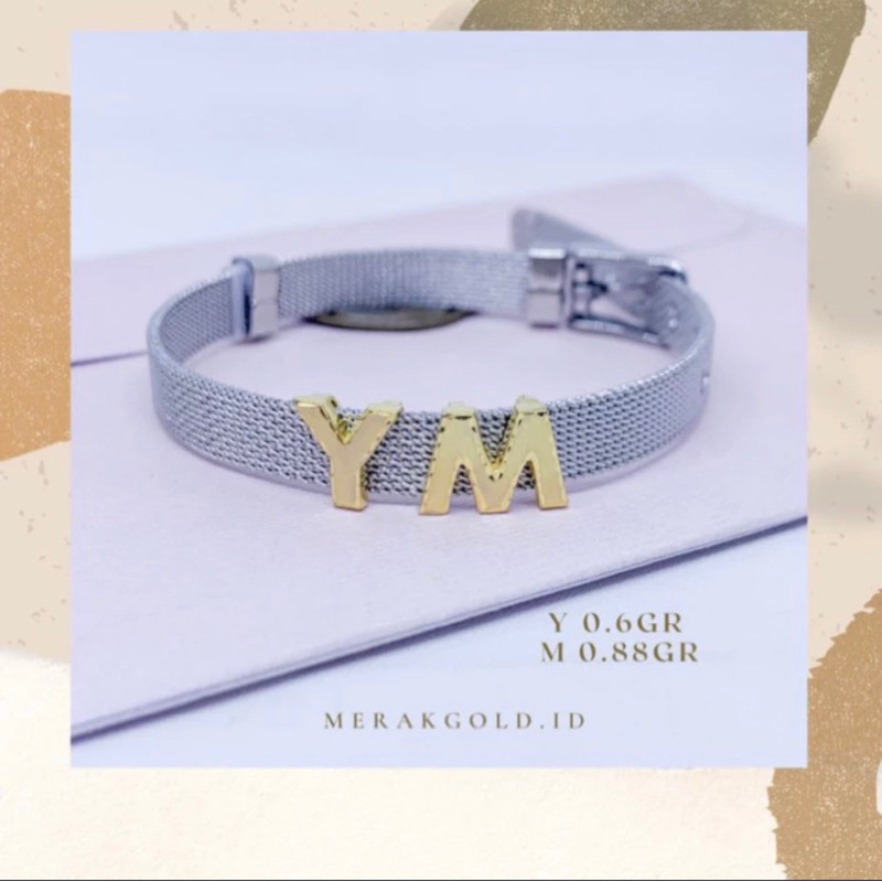 Charm Emas Huruf M charm huruf W Gelang Tali Charm UBS Brand Emas Kadar 375