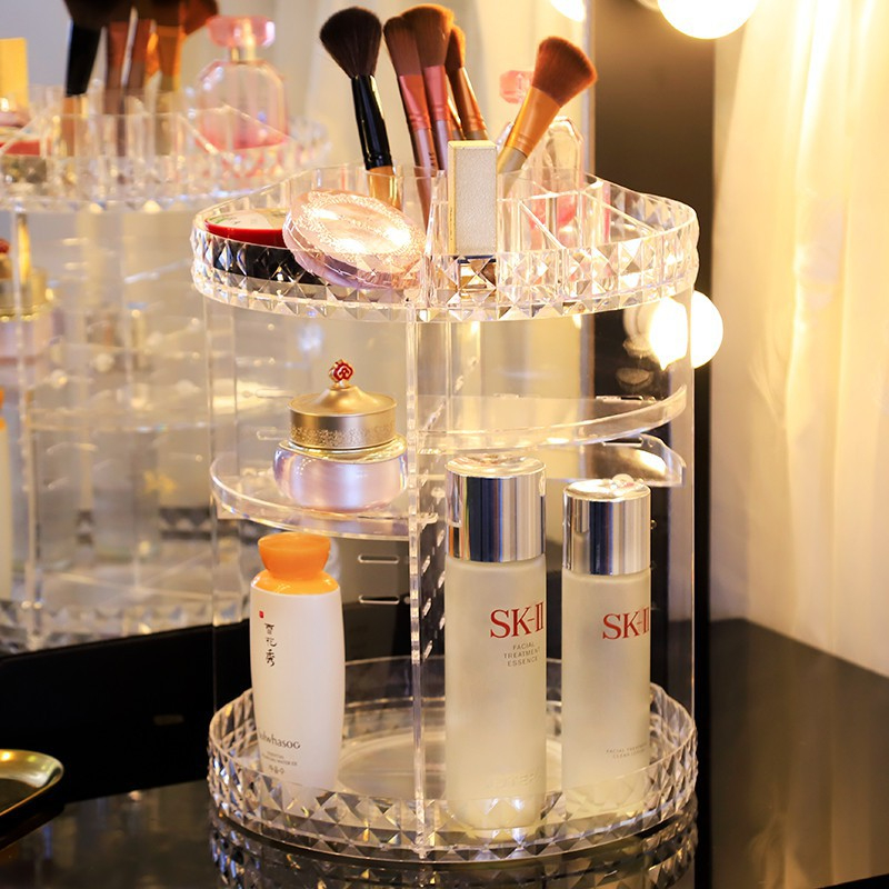 Rak Kosmetik Akrilik Aesthetic Putar 360 Derajat Rak Skincare Makeup Organizer