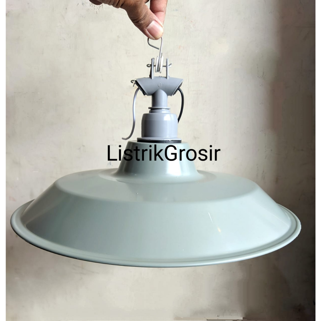 ABU Satu Set KAP LAMPU JALAN PVC KAP WD + FITTING GANTUNG KERAMIK uk 31cm ABU