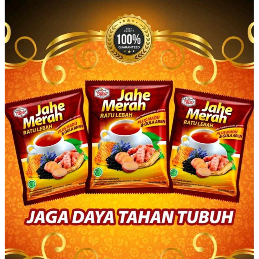 

5 RENCENG JAHE MERAH RATU LEBAH SUPER PLUS MADU DAN GULA MERAH / JAHE HERBAL RATU LEBAH