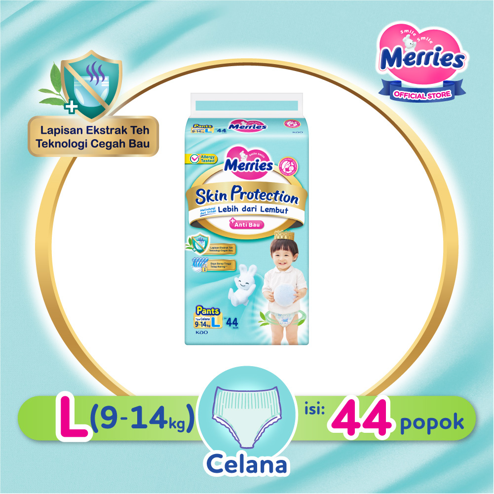 Merries Skin Protection Popok bayi Celana L 44 - Perlengkapan Bayi Dengan Ekstrak Daun Teh Alami