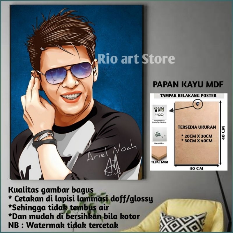 Hiasan dinding bahan papan kayu mdf poster ariel noah untuk walldekor atau pajangan dinding
