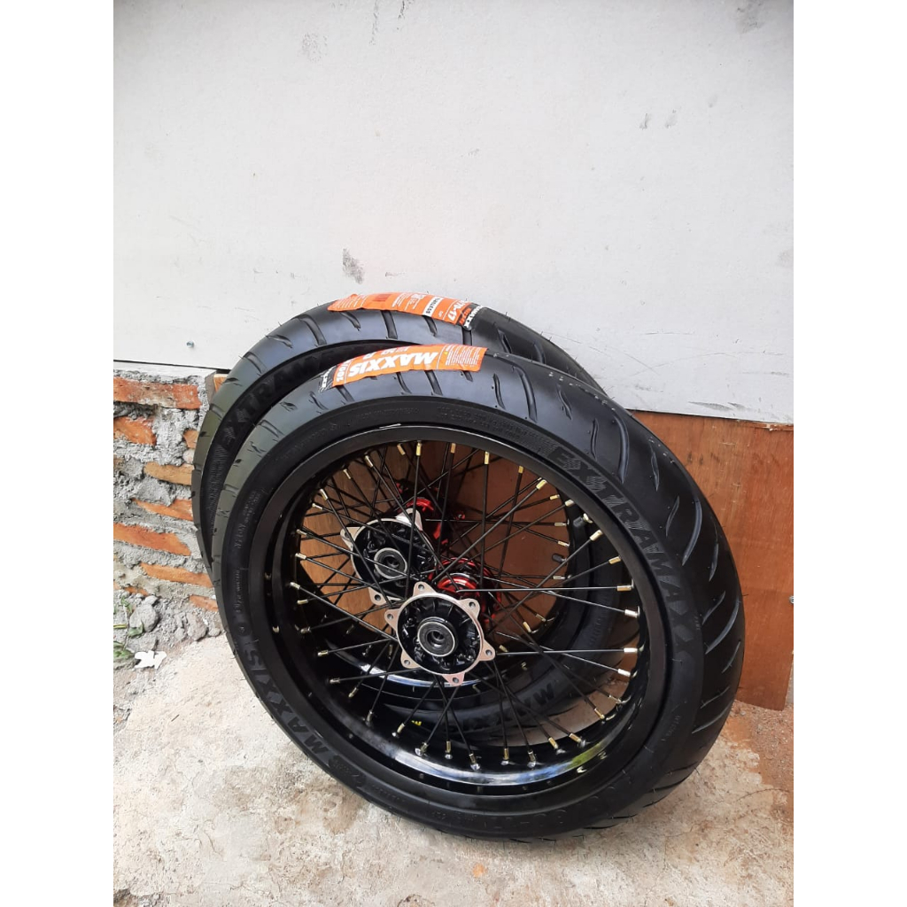roda set supermoto d-tracker ring 17 wheelset klx 150 supermoto murah ban maxxis baru