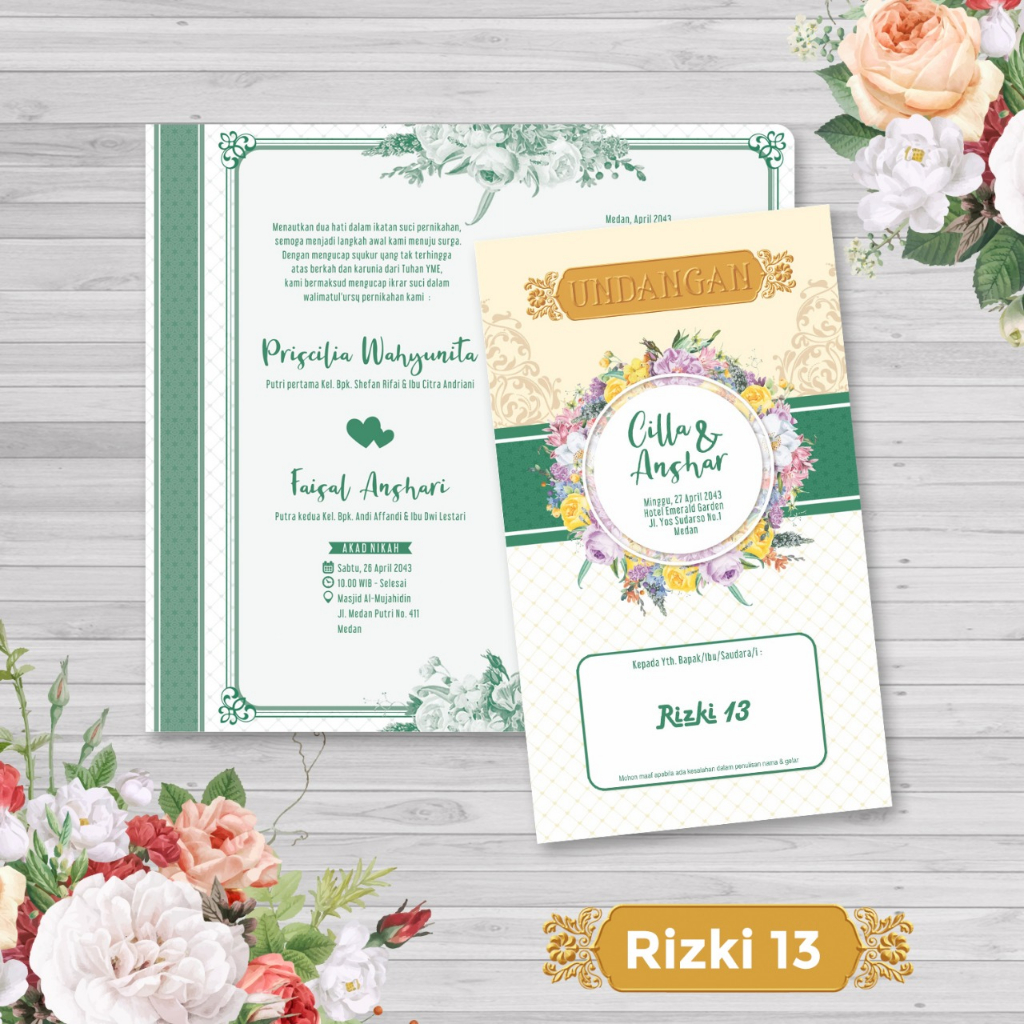 Cetak UNDANGAN PERNIKAHAN DAN KHITANAN Kekinian Elegan Kode RIZKI 13 Termurah Dan BEST SELLER