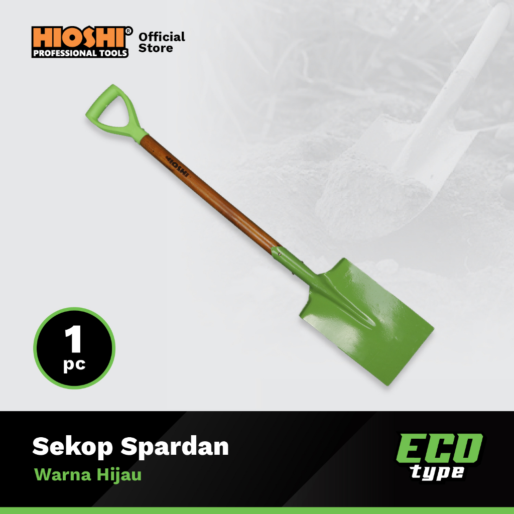 HIOSHI /HSE012/Sekop/SPARDAN/Pasir/Tanah/Baja/Gagang Kayu/HIJAU - ECO