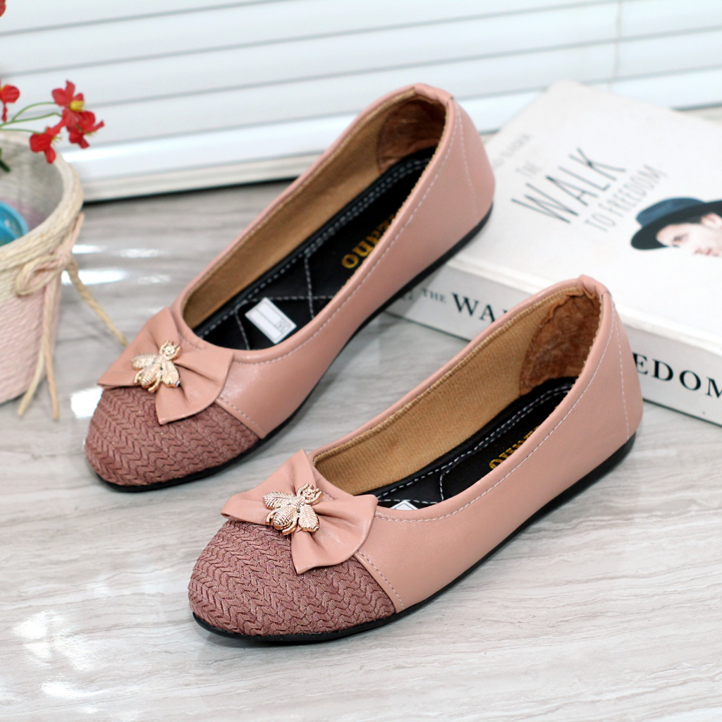 Sepatu Flat Shoes Anak Perempuan Motif Pita Rajut Slip on Sol Karet Anti Slip / Sepatu Balet Anak ||