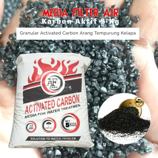 Karbon Aktif 5Kg Media Alat Penyaring Penjernih Air kotor Keruh Air Sumur Kolam Aquarium Activated C