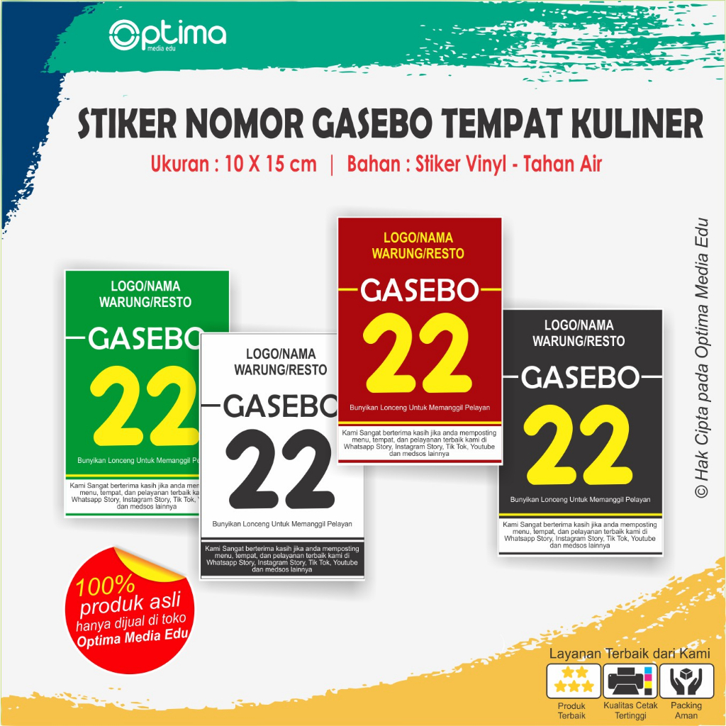 

Stiker Nomor Gasebo / Ruang Tempat Makan Kuliner / Resto / Warung