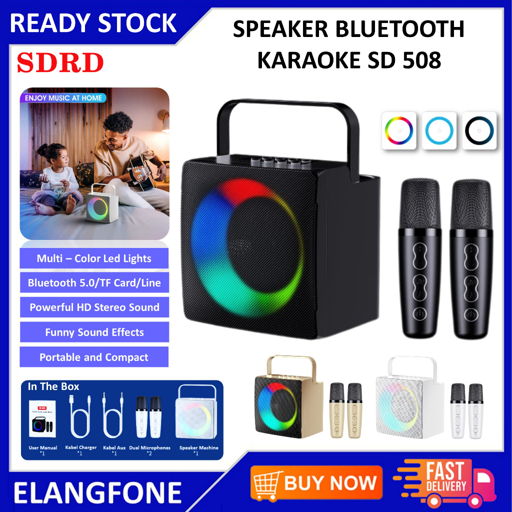 SDRD SD 508 SPEAKER KARAOKE BLUETOOH SDRD SD508 DENGAN 2 MICROPHONE WIRELESS
