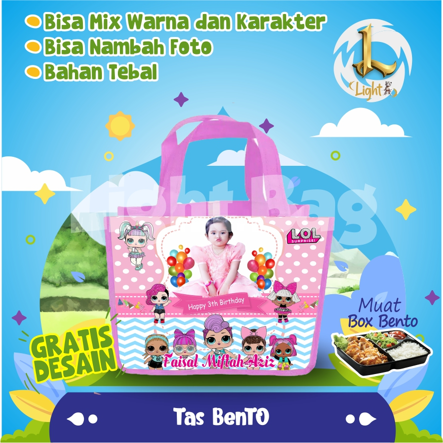 

UKURAN LEBIH BESAR TAS BENTO / TAS ULTAH TERLARIS / TAS ULANG TAHUN / TAS SOUVENIR ULANG TAHUN / TAS ULTAH ANAK