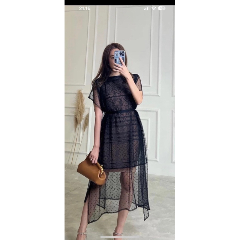 Dress kondangan MIXCHAA Setelan Bordir pearl tile bridal mix tille polkadot dress pesta