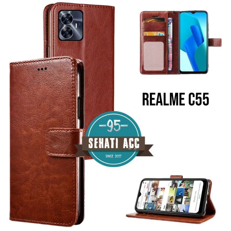REALME C55 cesing dompet flip cover leather case