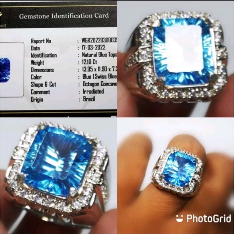 Cincin Batu Permata Asli Blue Topas Swiss+ Memo High Quality