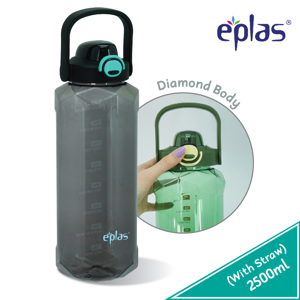 EPLAS Botol Minum 2L dan 2,5L Motif Diamond Bahan Tritan  Botol Air + Handle,Straw EGUD-2000 EGUD-2500
