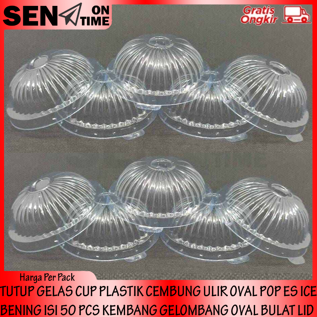 PENUTUP CAP POPICE TUTUP GELAS CUP PLASTIK CEMBUNG ULIR OVAL POP ES ICE BENING ISI 50 PCS KEMBANG GE