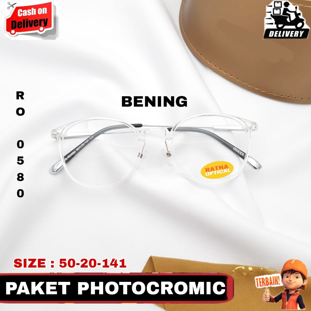 Kacamata Wanita Bulat RO0580,Kacamata Lensa Photocromic Minus Cylinder Antiradiasi