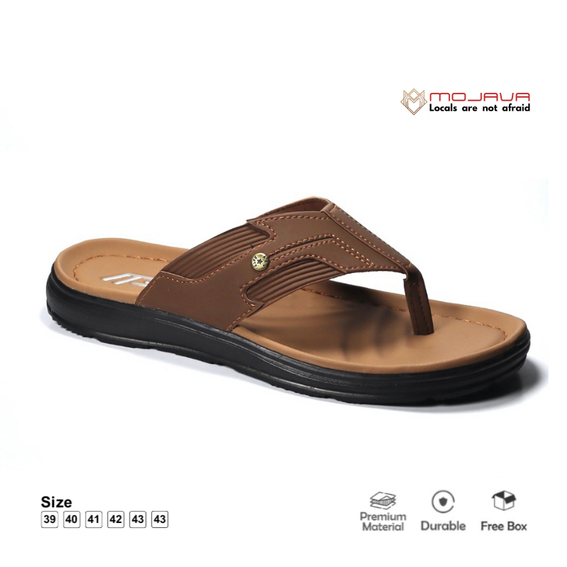 MOJAVA x WIBI Sandal Kulit Pria Dewasa Jepit Original S02-01 Moka Ukuran 39 40 41 42 43