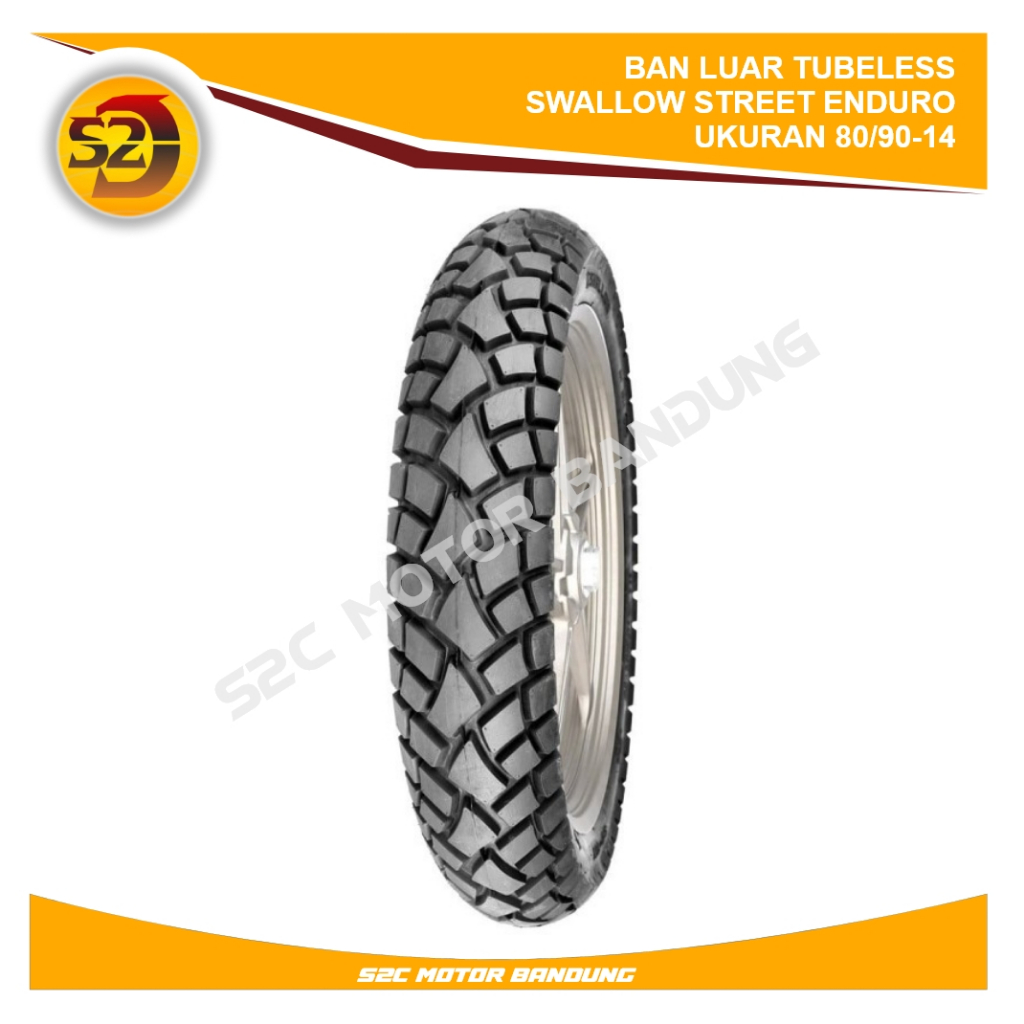 BAN LUAR TUBELESS SWALLOW STREET ENDURO UKURAN 80/90 RING 14 80/90-14 100% ORIGINAL