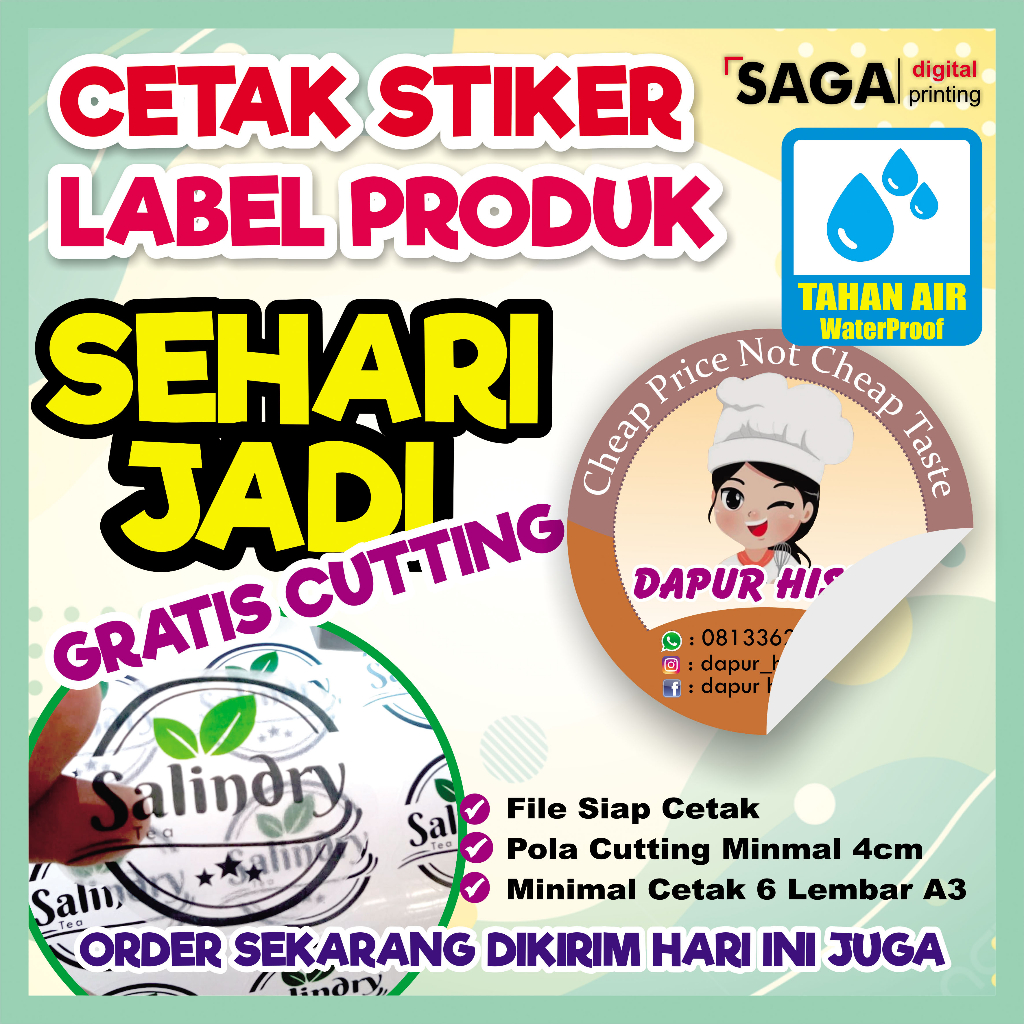 

Cetak Stiker transparan bening Label/ minuman/ Kemasan / Stiker makanan plus Cutting ukuran A3+ berkualitas