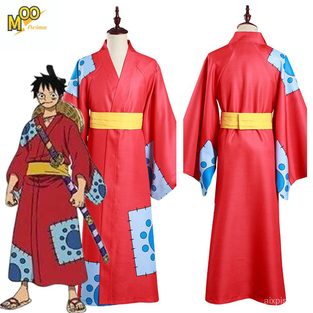 In Stock One Piece Wano Country Monkey D. Luffy Cosplay Costume Kimono Outfits Halloween Carnival Su