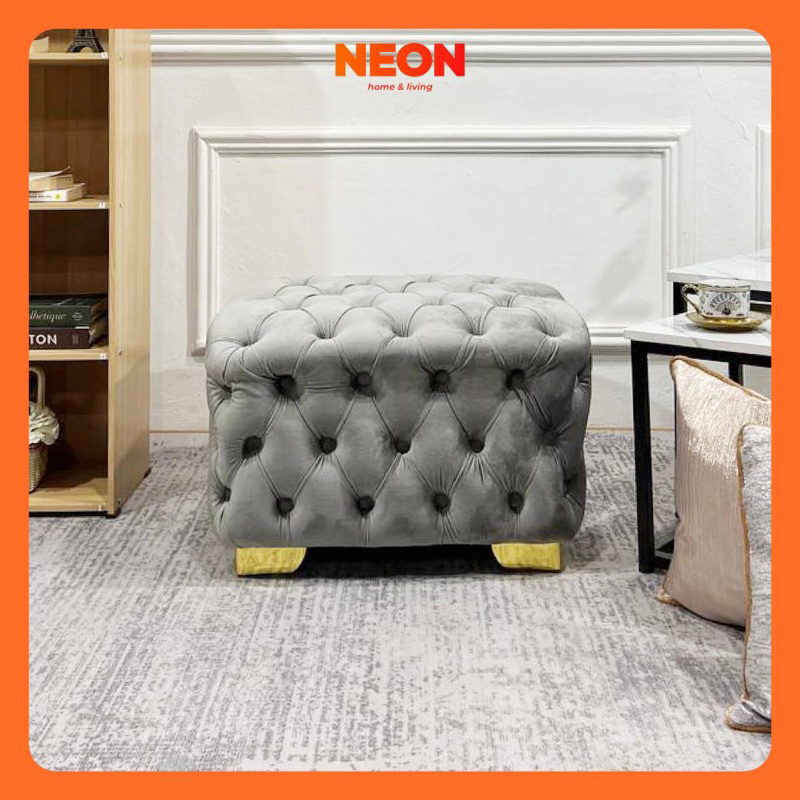 NEON Stool Kotak Chesterfield | Kursi Stool Kancing Minimalis | Kursi Sofa