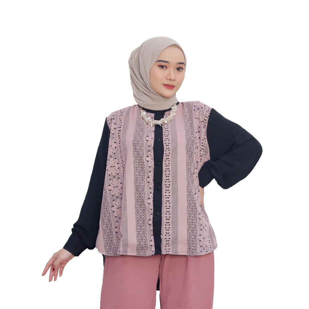 Ayasha Hijab - Alesya Blouse Crincle Baju Brokat Busui Ld 110 Friendly Blouse Brukat Wanita Atasan Kondangan