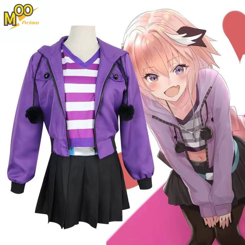 Anime Fate/Apocrypha Astolfo Cosplay Purple Casual Sport Long Sleeve Outwear Coat Clothing and wig