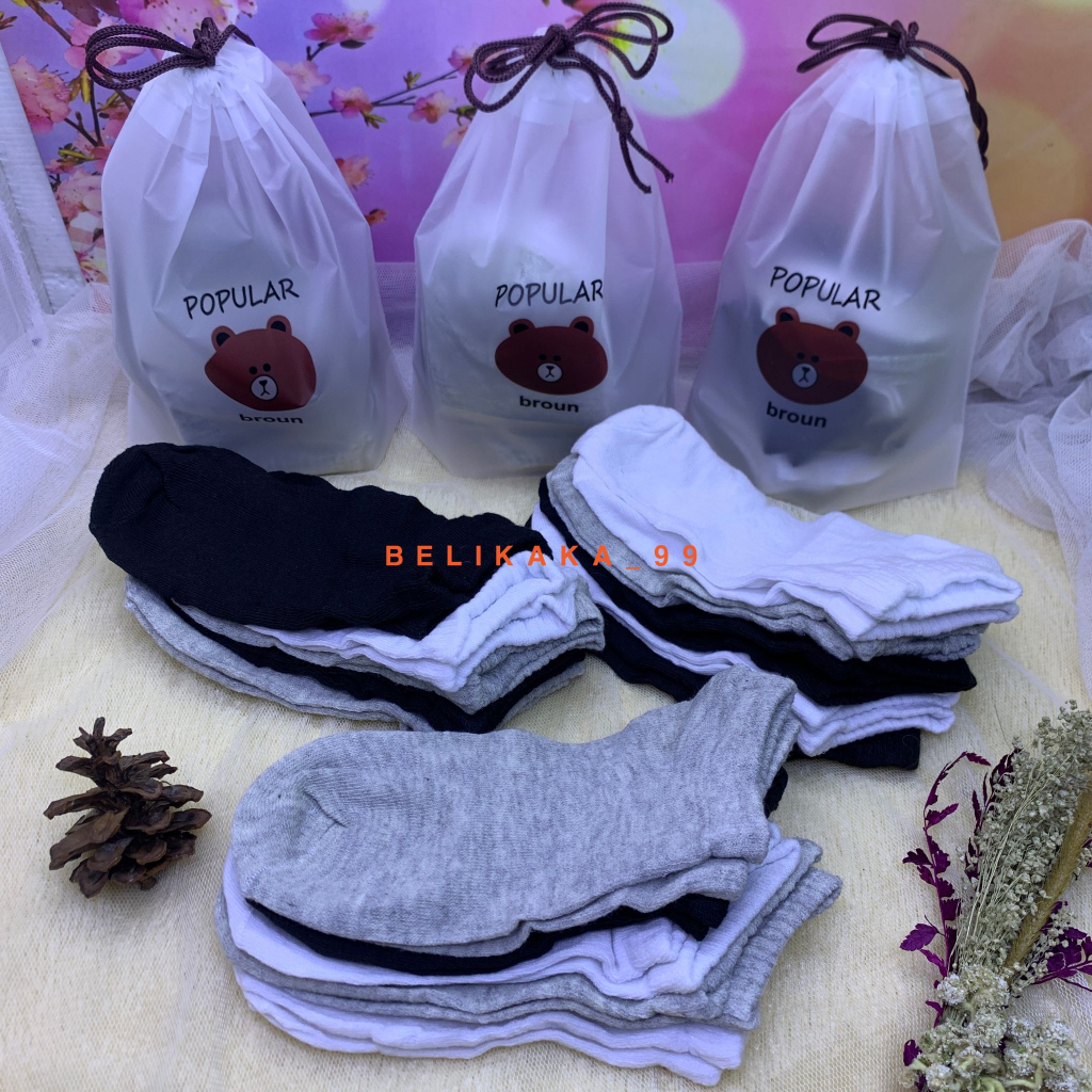 (5 PASANG + POUCH) KAOS KAKI ANKLE SEMATA KAKI POLOS WARNA PUTIH HITAM ABU DAN MIX / KAOS KAKI PENDEK / KAOS KAKI POLOS / KAOS KAKI PENDEK WANITA / KAOS KAKI HITAM / KAOS KAKI FREE POUCH / KAOS KAKI ISI 5 PASANG / KAOS KAKI CEWEK