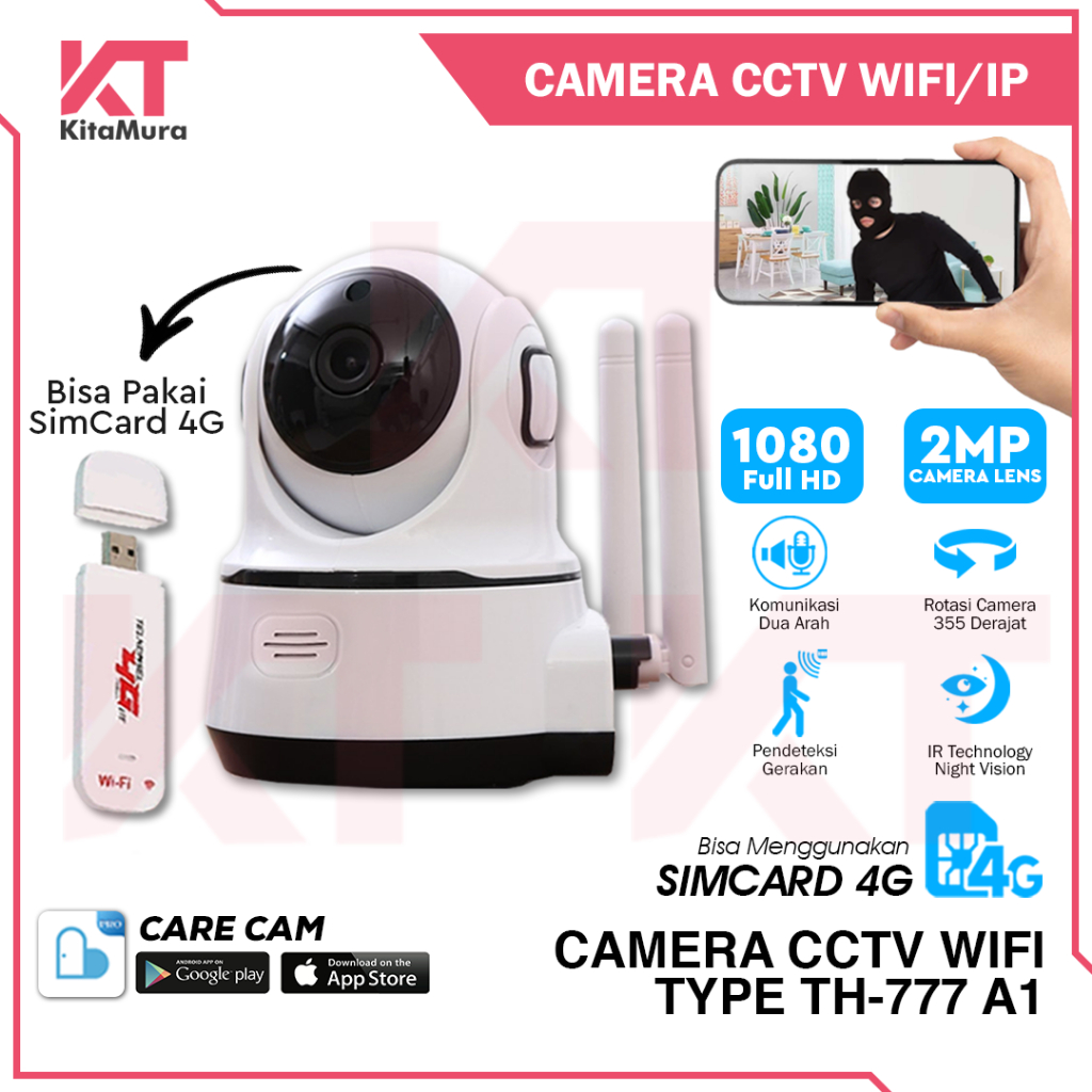 KAMERA CCTV IP WIFI INDOOR SUPPORT MODEM USB 4G ALL GSM RESOLUTION 2MP | CCTV INDOOR WIFI BERGARANSI