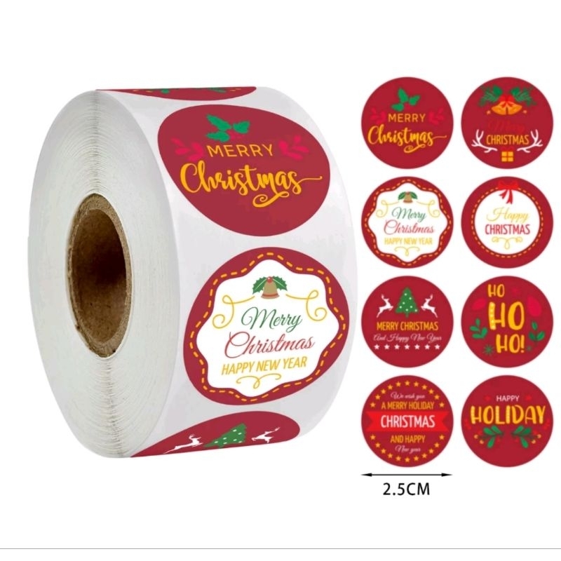 

1 ROLL 500 Pcs Stiker Natal Merry Christmas Santa Claus Label Toples Kue