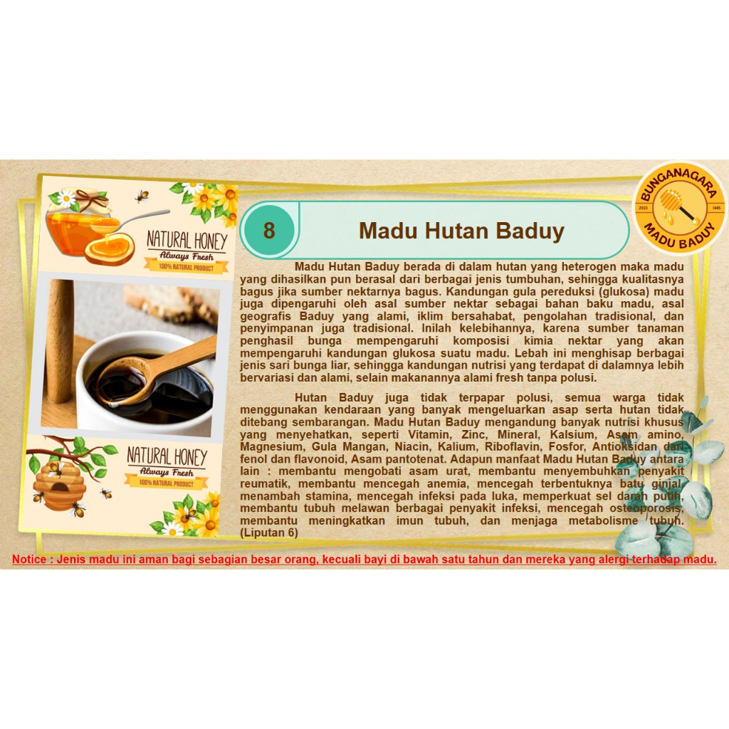 

MADU HUTAN BADUY ASLI HUTAN ALAM INDONESIA 300 ML BUNGANAGARA PURE HONEY