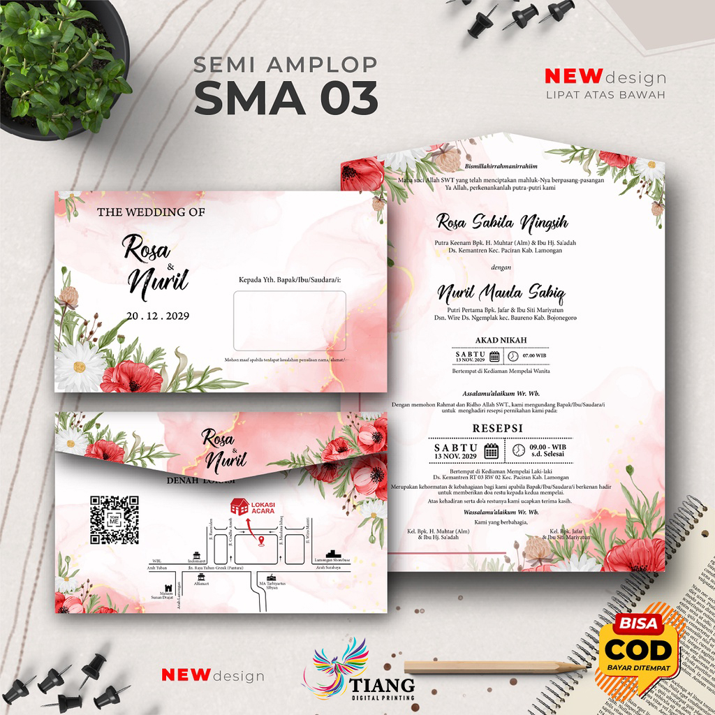 SMA 03 || UNDANGAN NIKAH SEMI AMPLOP || UNDANGAN PERNIKAHAN SEMI AMPLOP JASMINE MINIMALIS