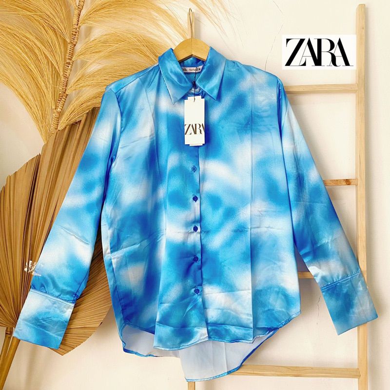 KEMEJA ZARA TIE DYE BLUE SATIN