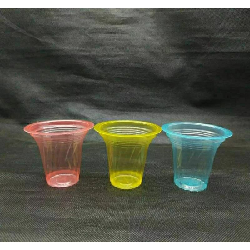 Isi 50 pcs Gelas plastik gelas ulir gelas bening gelas es krim gelas warna 120ml 130ml