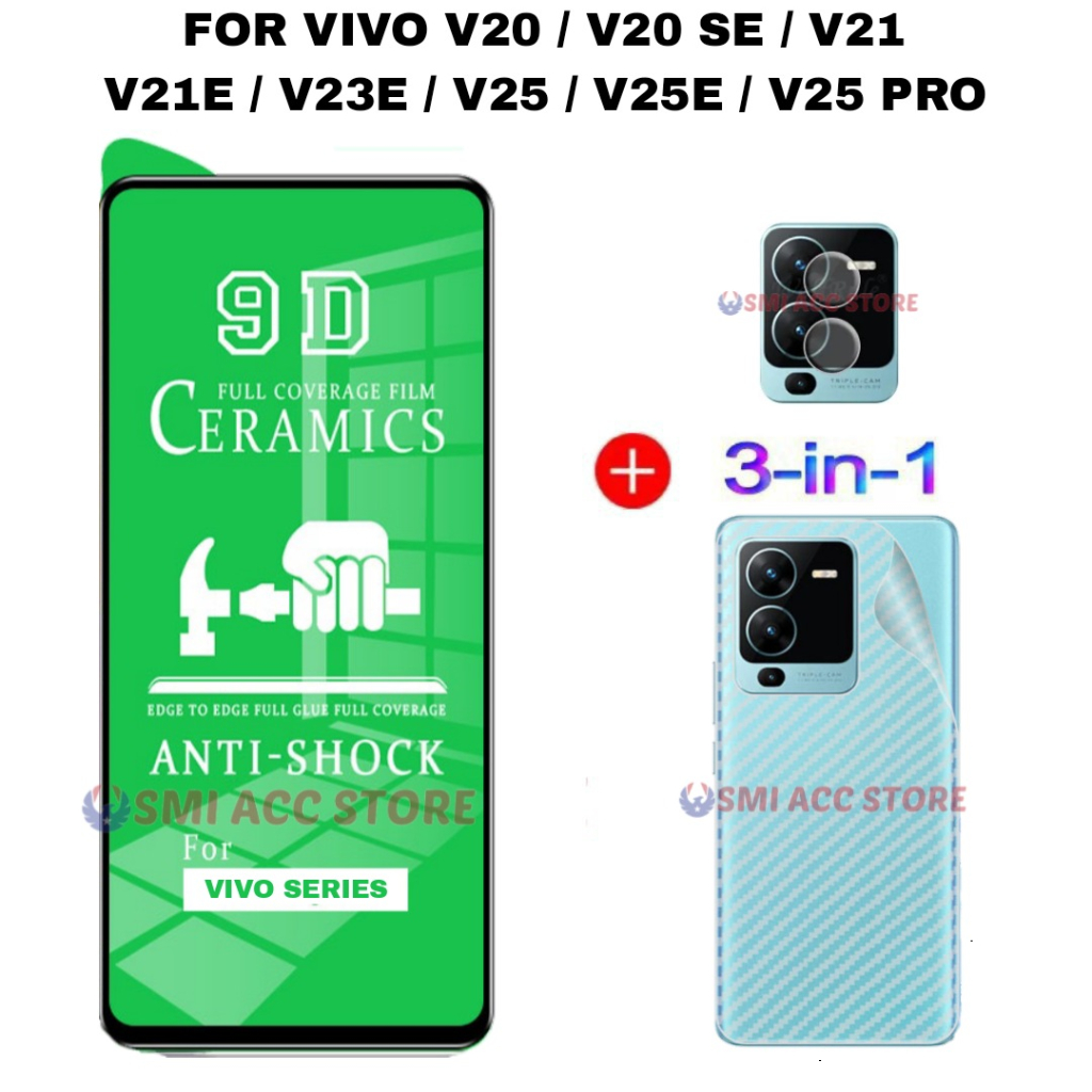 PAKET TG VIVO V25 PRO / V25 / V25E Tempered Glass Ceramic Clear HD Nano Film Anti Gores Pelindung La