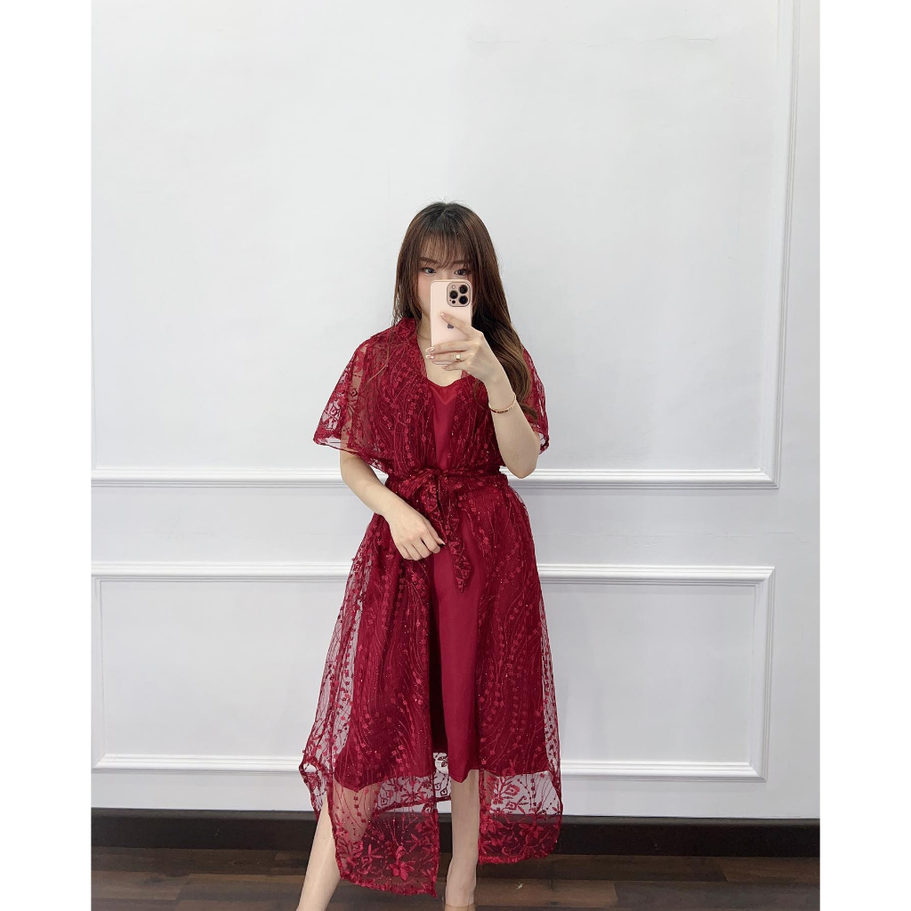 Dress natal gereja model terbaru casual inner tanktop dan outer cardi syerri