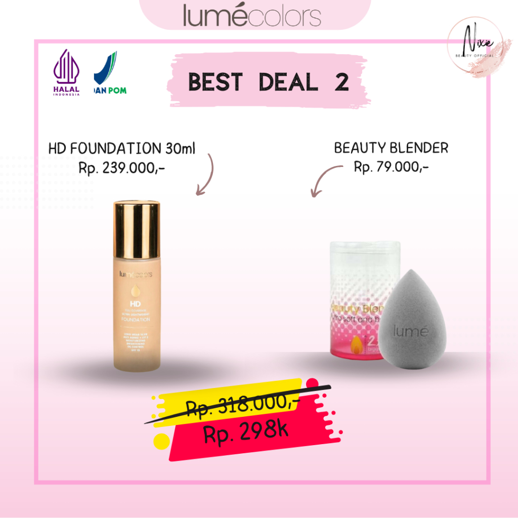 Lumecolors Foudantion & Beauty Blender | Lumecolors Foundation Bundling Hemat Beauty Blender