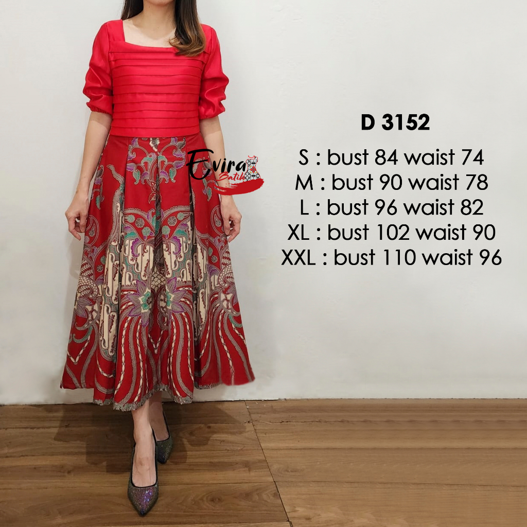 Dress Batik Wanita Modern D 3152 / Dress Batik Merah Keren / Dress Batik Natal / Dress Natal / Dress