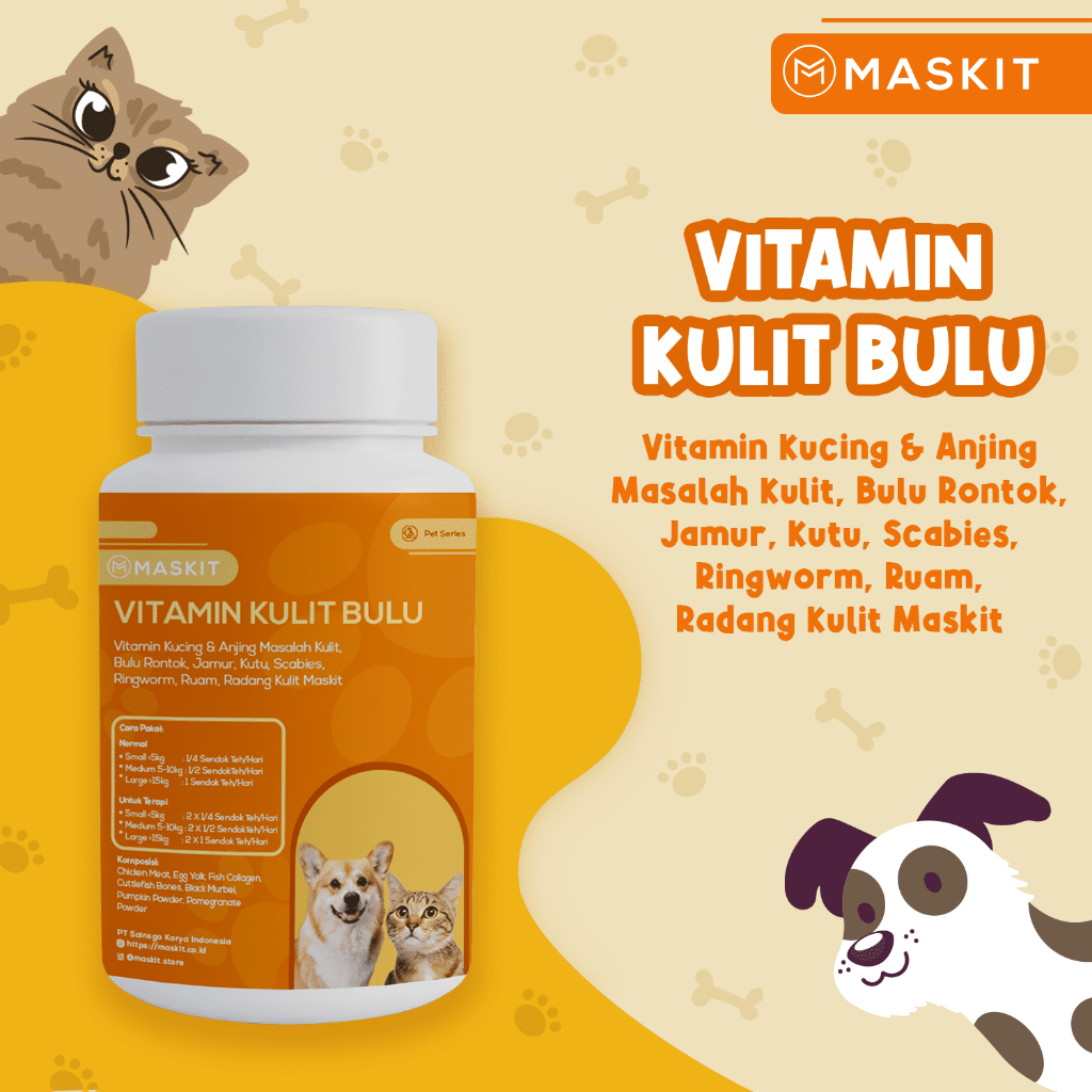 cahyak.id - vitamin kulit & bulu kucing anjing obat rontok scabies jamur ringworm ruam gatal anak