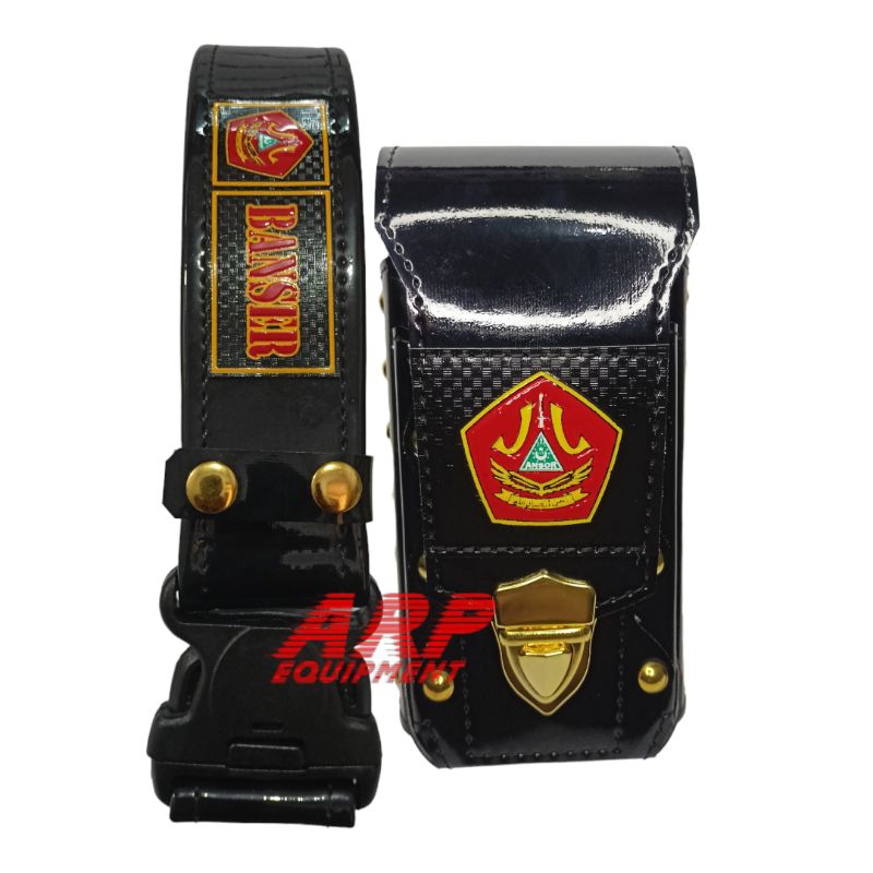 sabuk kopel banser+ tempat hp pinggang dobel slot embos