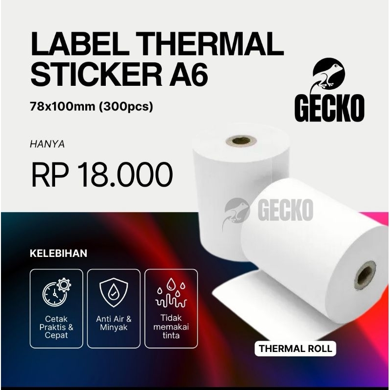 

LABEL THERMAL STICKER BARCODE 78 X 100mm A6 300pcs