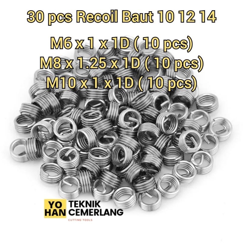 30 pcs Recoil Baut 10 12 14 Alat Perbaikan Drat Baut Slek Helicoil Verbos
