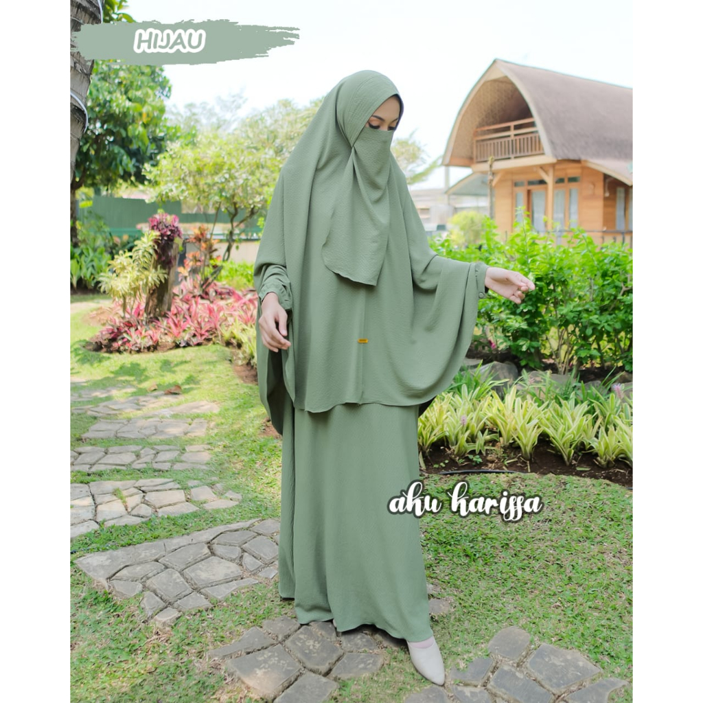 GAMIS SET KHIMAR CADAR NABILA ORIGINAL BY AKU KARISSA SYARI CRINGKLE SERAGAM PENGAJIAN KEKINIAN TERB