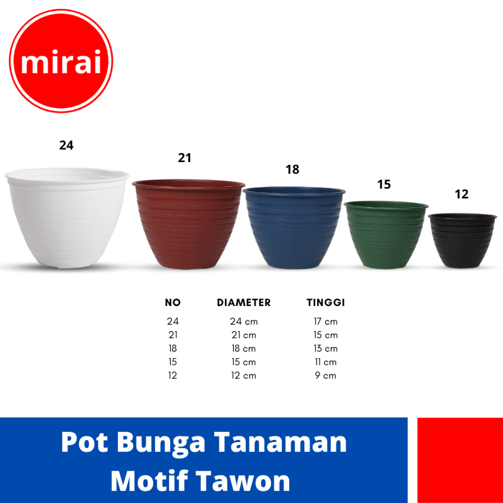 MIRAI Pot Bunga Tanaman Hias Motif Tawon Putih Hitam Merah Bata Hijau Biru