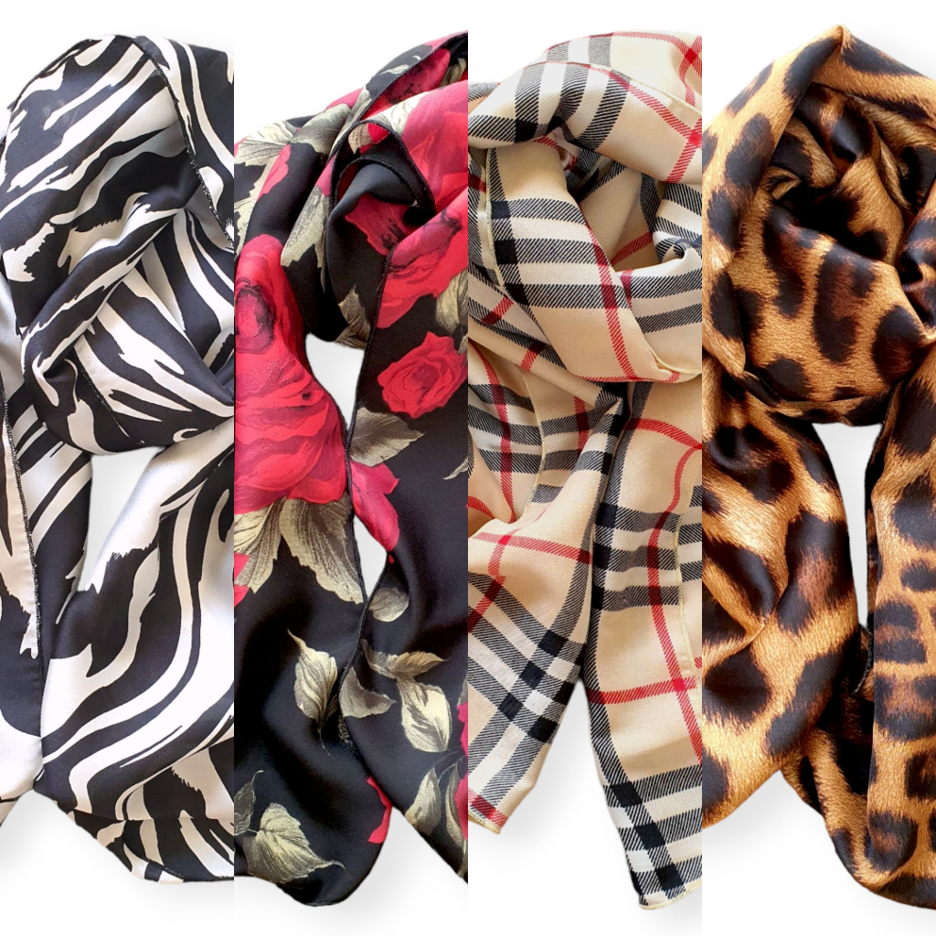 Scarf Bahan Satin Silk Leopard / Syal / Twilly / Bandana / Pita Rambut