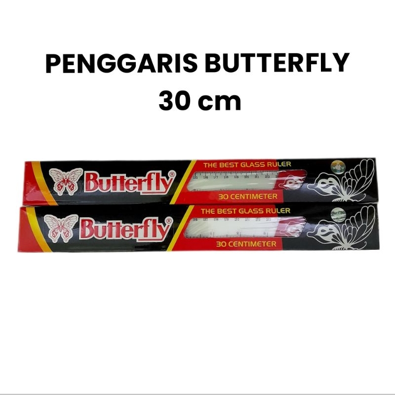 

(Isi 12) Penggaris BUTTERFLY 30 cm Plastik Tebal Transparan Per Kotak