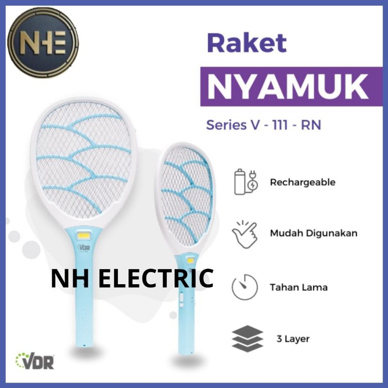 Raket Nyamuk Rechargeable + Lampu Led Vdr V 111 RN - Raket Charger + Santer Led Vdr - Raket Nyamuk C