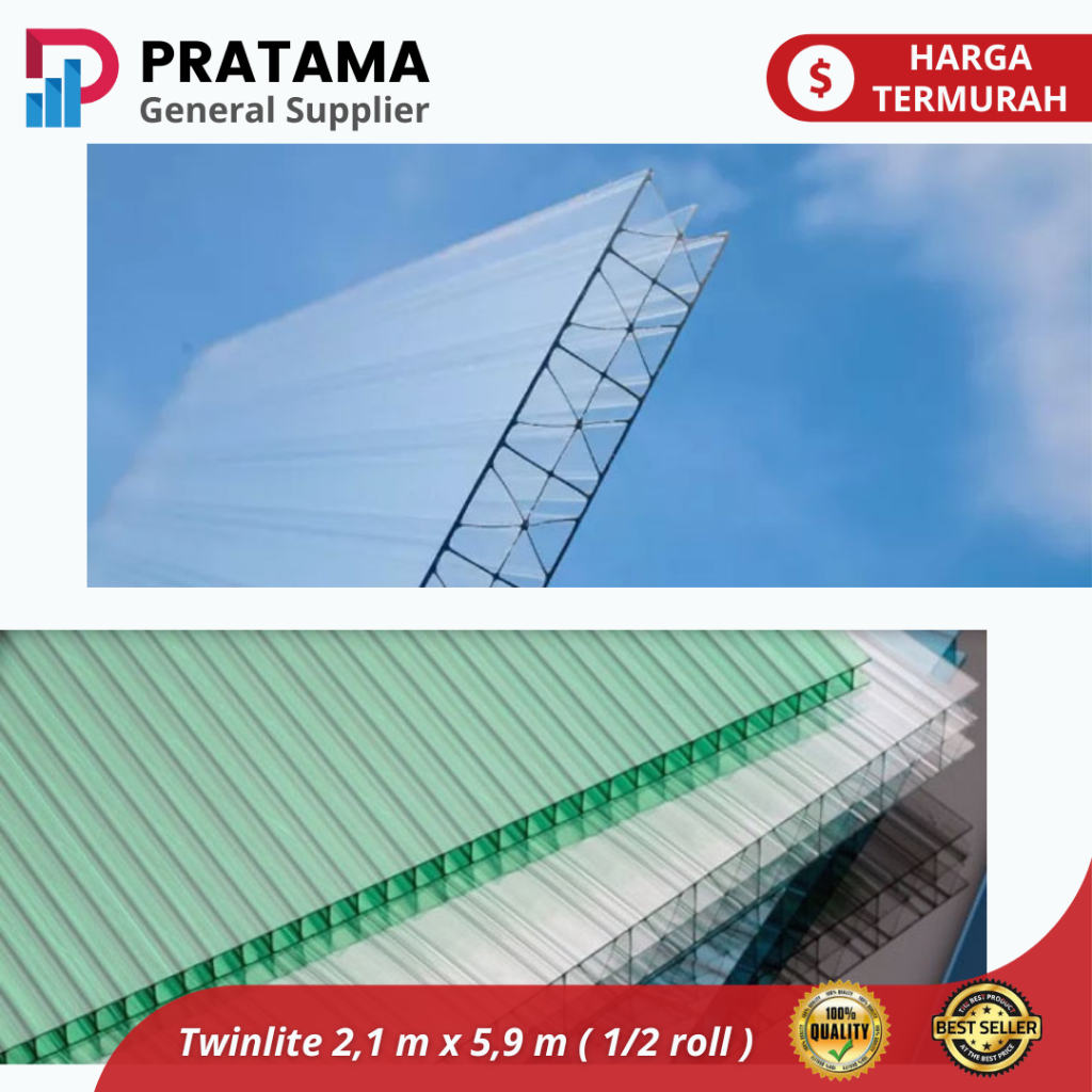 Polycarbonate Twinlite atap transparan 2,1 m x 5,9 m ( 1/2 roll ) / surabaya