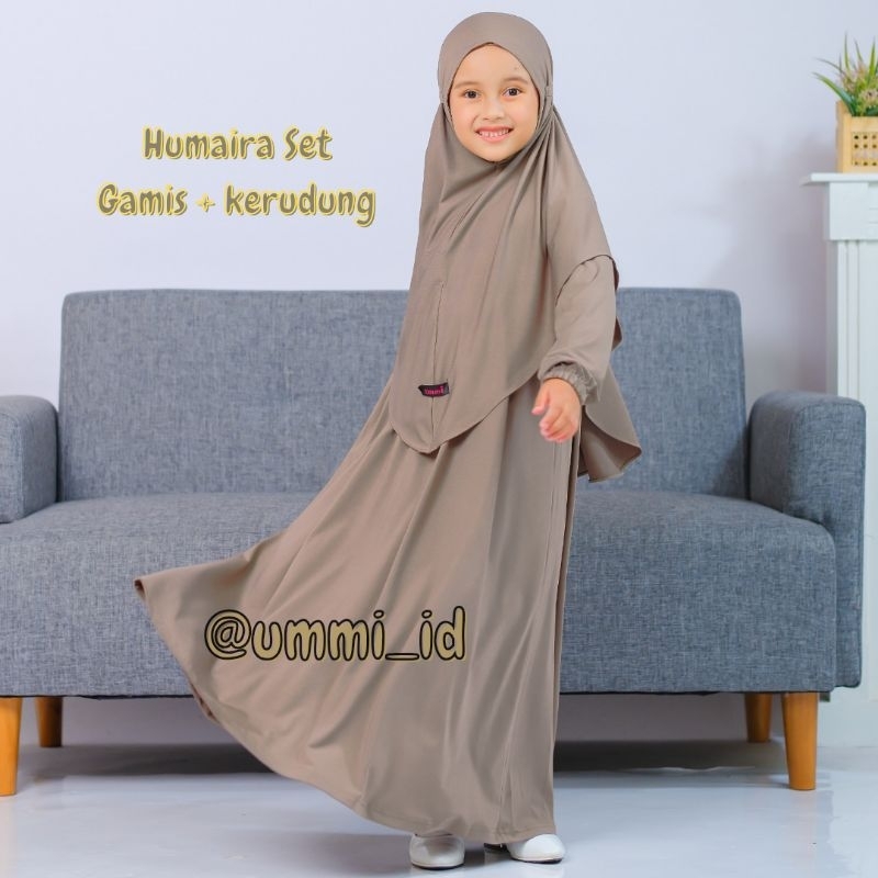 HOT Ummi - Setelan Baju gamis syari anak perempuan Polos Humairah warna smoke usia 3-11Tahun