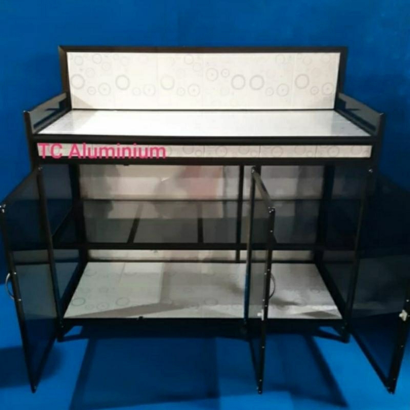 TC ALUMINIUM MKG454 128X53X90+25 b MEJA RAK KOMPOR GAS ALUMINIUM SUPER 20U COKLAT TUA 2 PINTU 3 TUNG